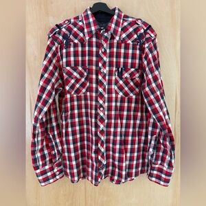 English Laundry Red and Black Plaid Shirt W/Embroidery